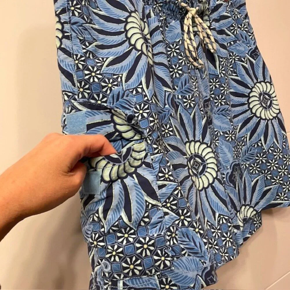 Men's Tommy Bahama Floral Printed Swim Trunks Blue Size Large Pockets Beach